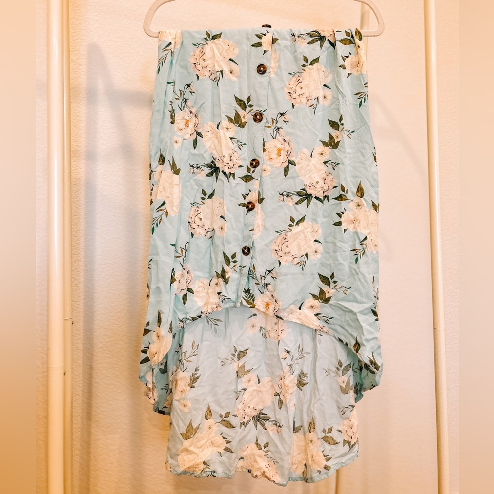 Blue Floral High Low Skirt // Size Small